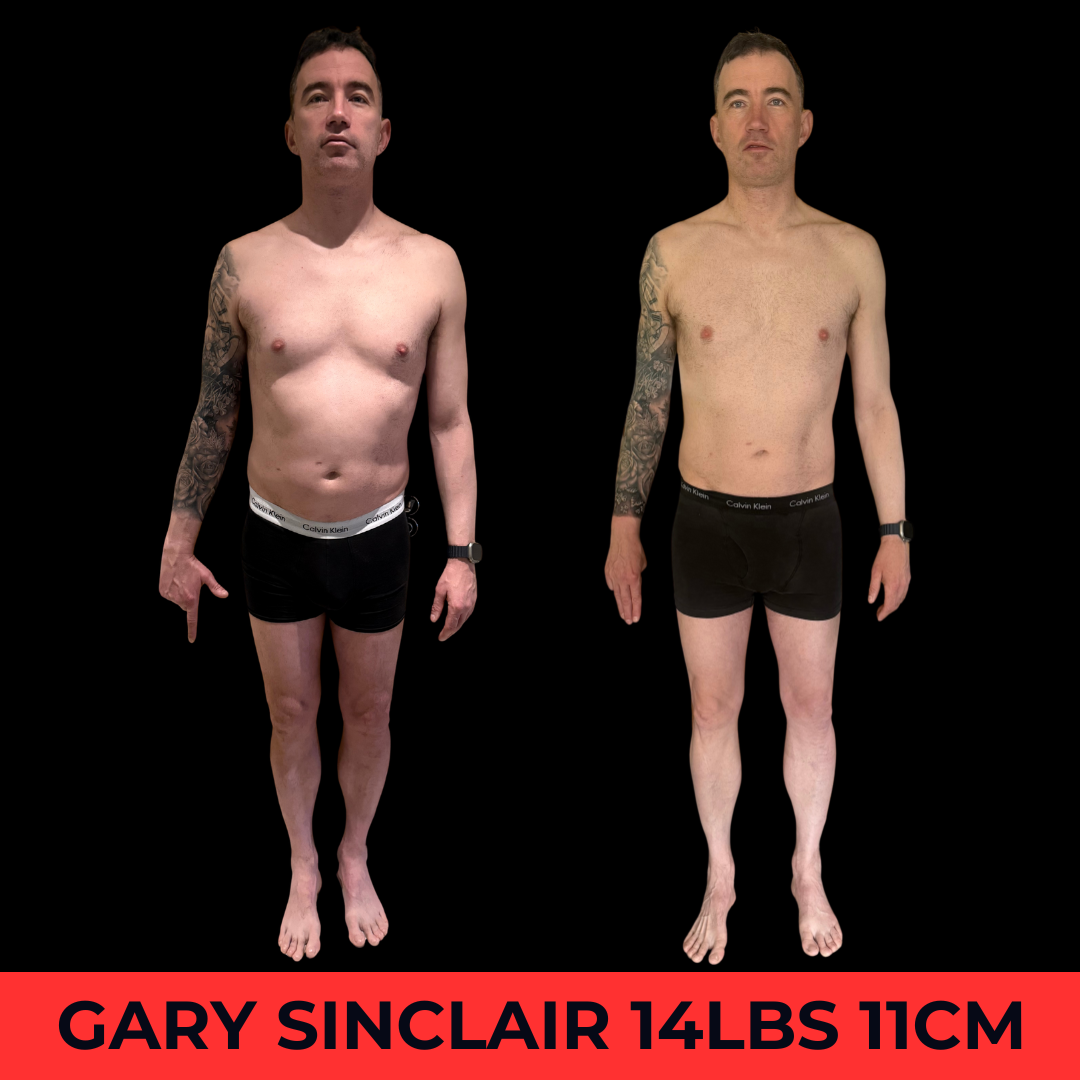 Gary Sinclair before and after — 14lbs / 11cm