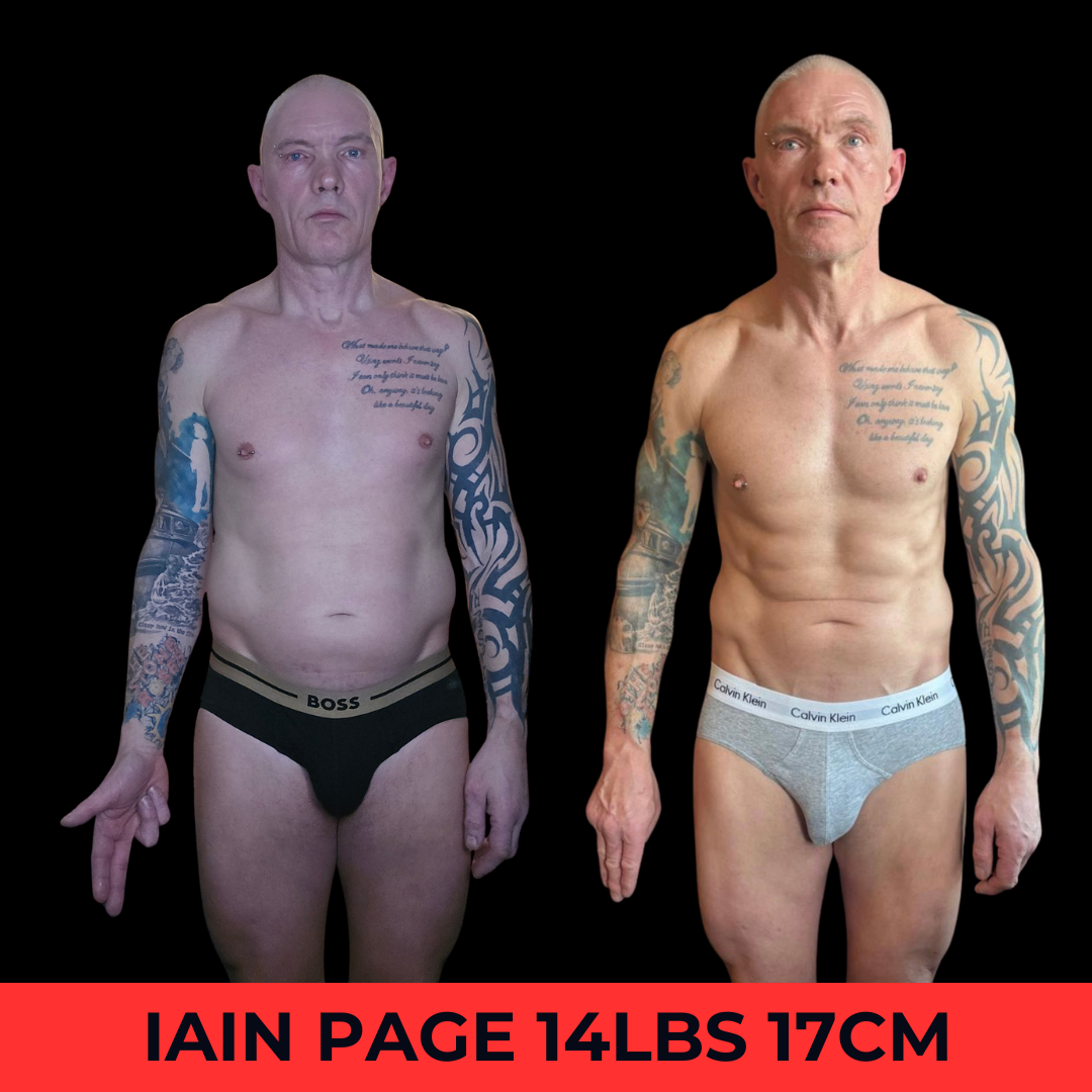 Iain Page before and after — 14lbs / 17cm