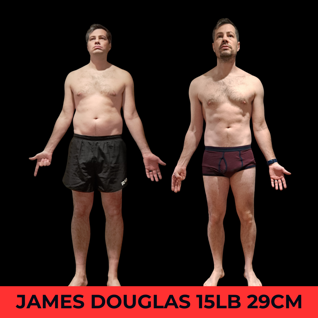 James Douglas before and after — 15lbs / 29cm